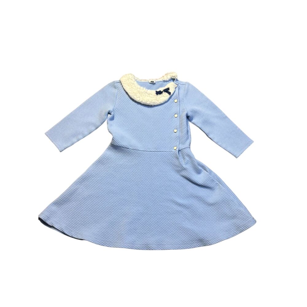 Janie‎ and Jack Faux Fur collared Quilted Dress blue bow girls sz 10 holiday